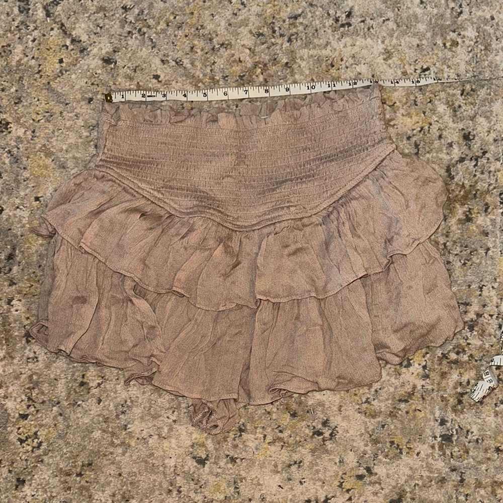 Mustard Seed Layered Brown Skirt with shorts underneath.